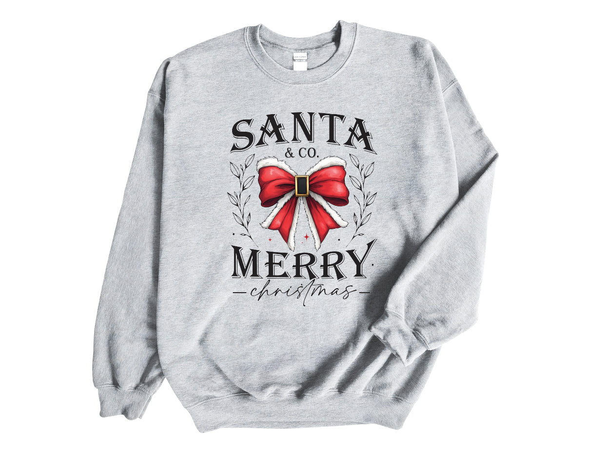 Gray Christmas Sweatshirt that says Santa and Co Merry Christmas