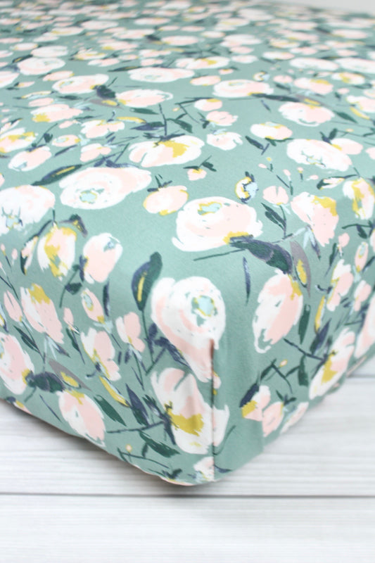 Watercolor Blossoms Crib Sheet or Changing Pad Cover